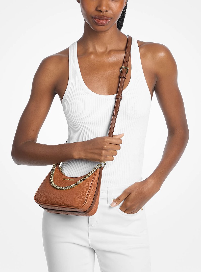 Michael Kors Jet Set Travel Small Pebbled Leather Convertible Crossbody Bag Luggage