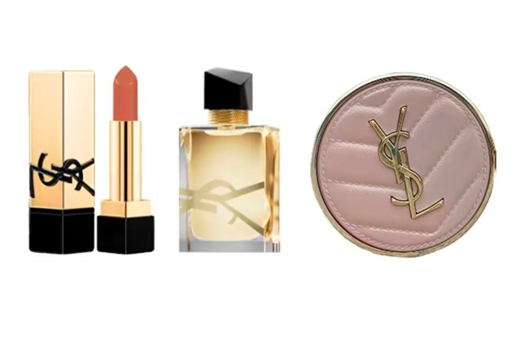 Ysl Saint Laurent Lipstick Cushion Perfume Sample Trial Set - Easy-To-Apply, Glossy, Brightening 3-Piece Set - Mother'S Day Gift For Mom