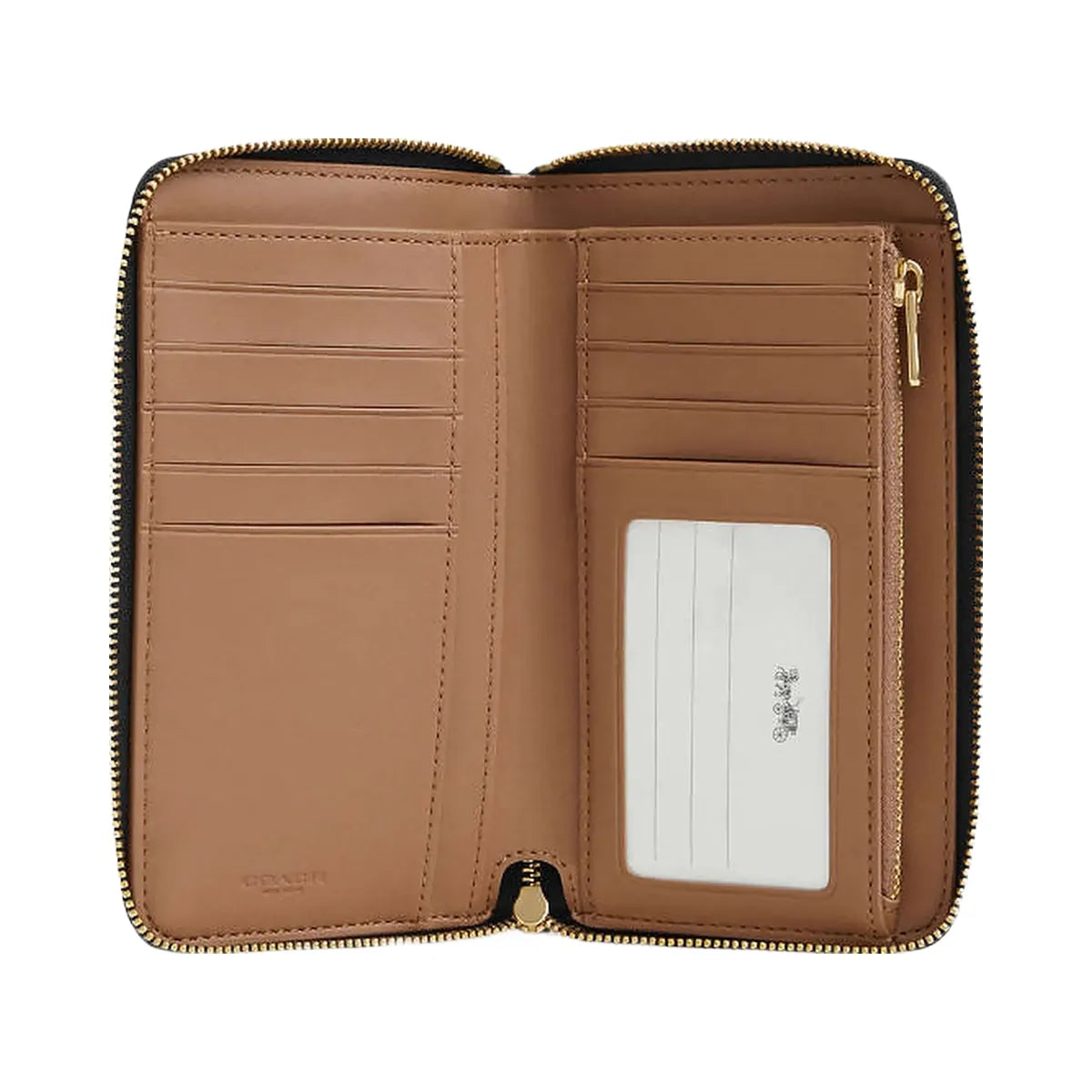 Coach Medium Id Zip Wallet In Signature Canvas Signature Canvas-Gold-Walnut-Black