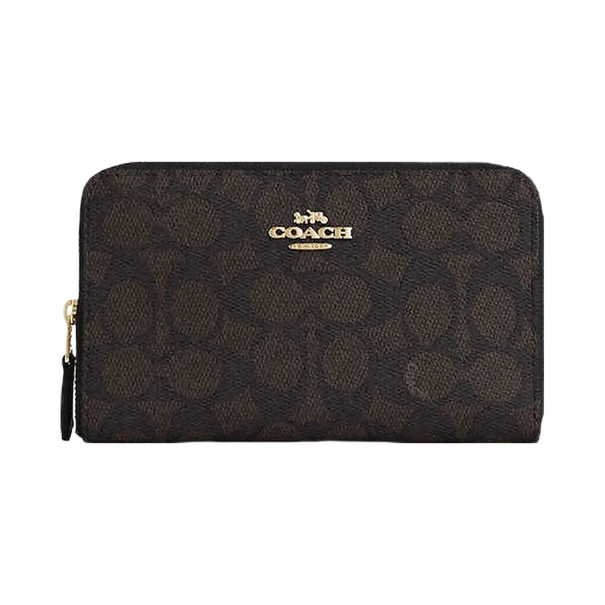 Coach Medium Id Zip Wallet In Signature Canvas Signature Canvas-Gold-Walnut-Black