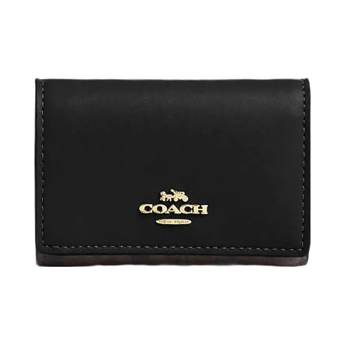 Coach Micro Wallet In Signature Canvas Signature Canvas-Gold-Walnut-Black