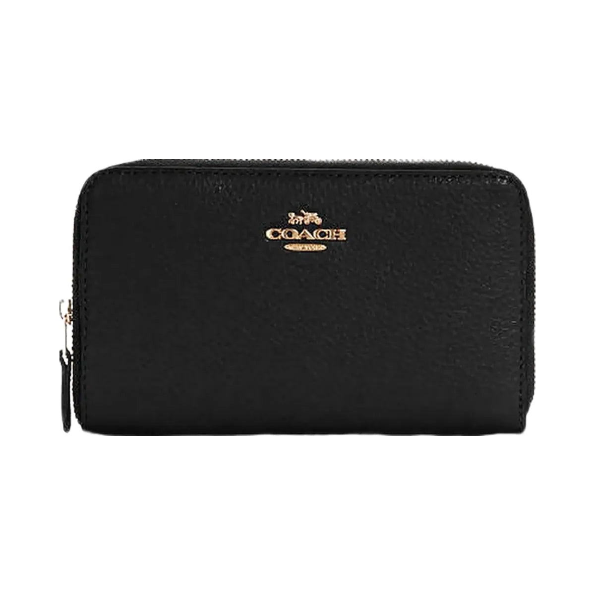 Coach Medium Id Zip Wallet Pebbled Leather-Gold-Black