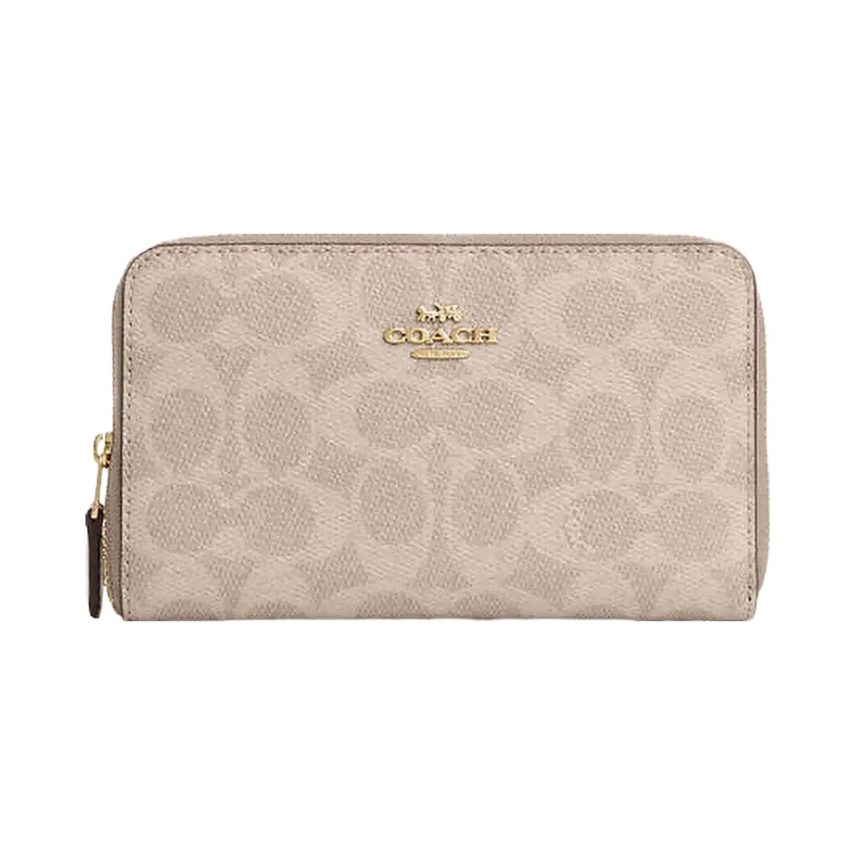 Coach Medium Id Zip Wallet In Signature Canvas Signature Canvas-Gold-Sand-Chalk
