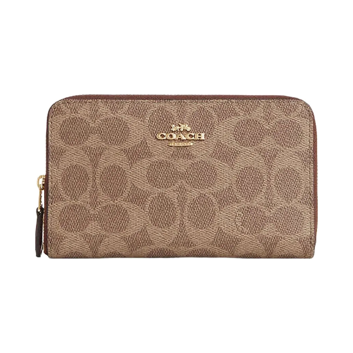 Coach Medium Id Zip Wallet In Signature Canvas Signature Canvas-Gold-Tan-Brown