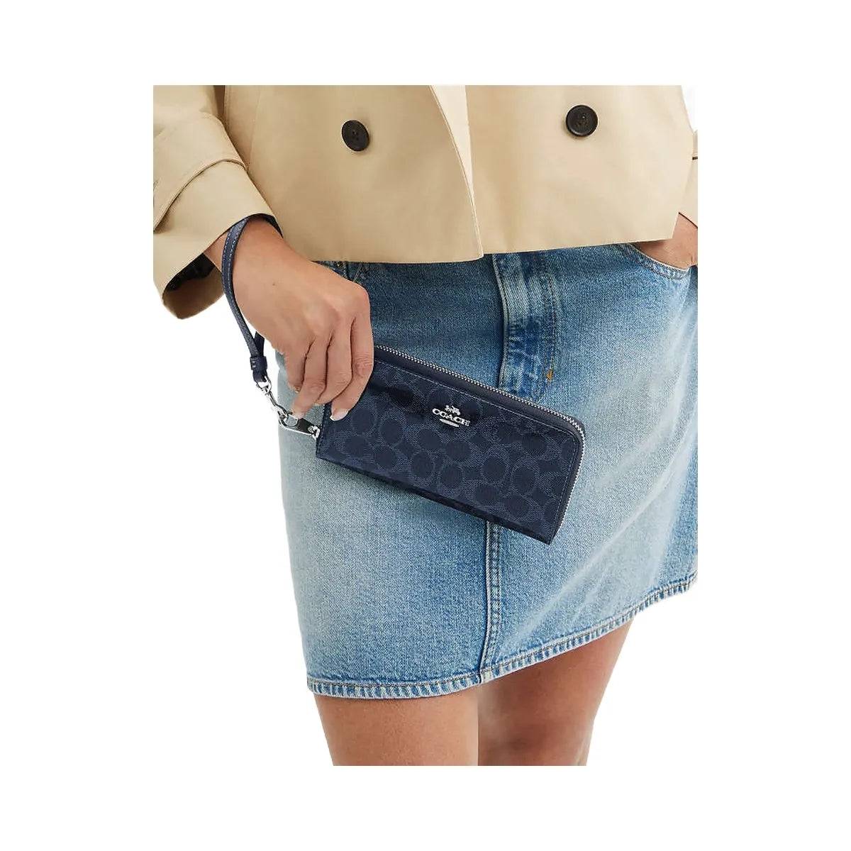Coach Long Zip Around Wallet In Signature Canvas Silver-Dark Denim