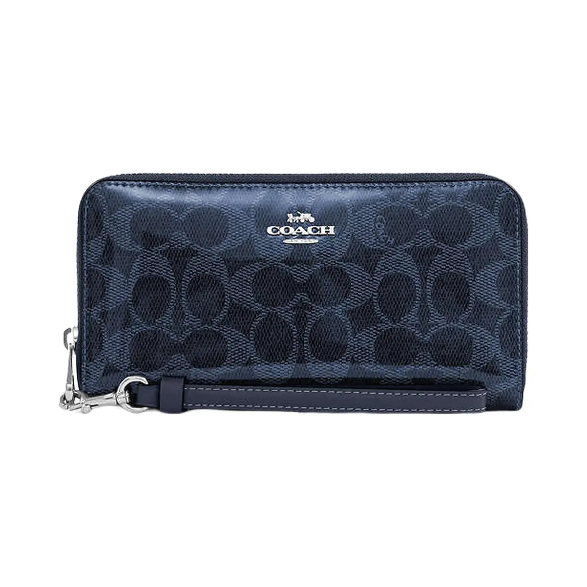 Coach Long Zip Around Wallet In Signature Canvas Silver-Dark Denim