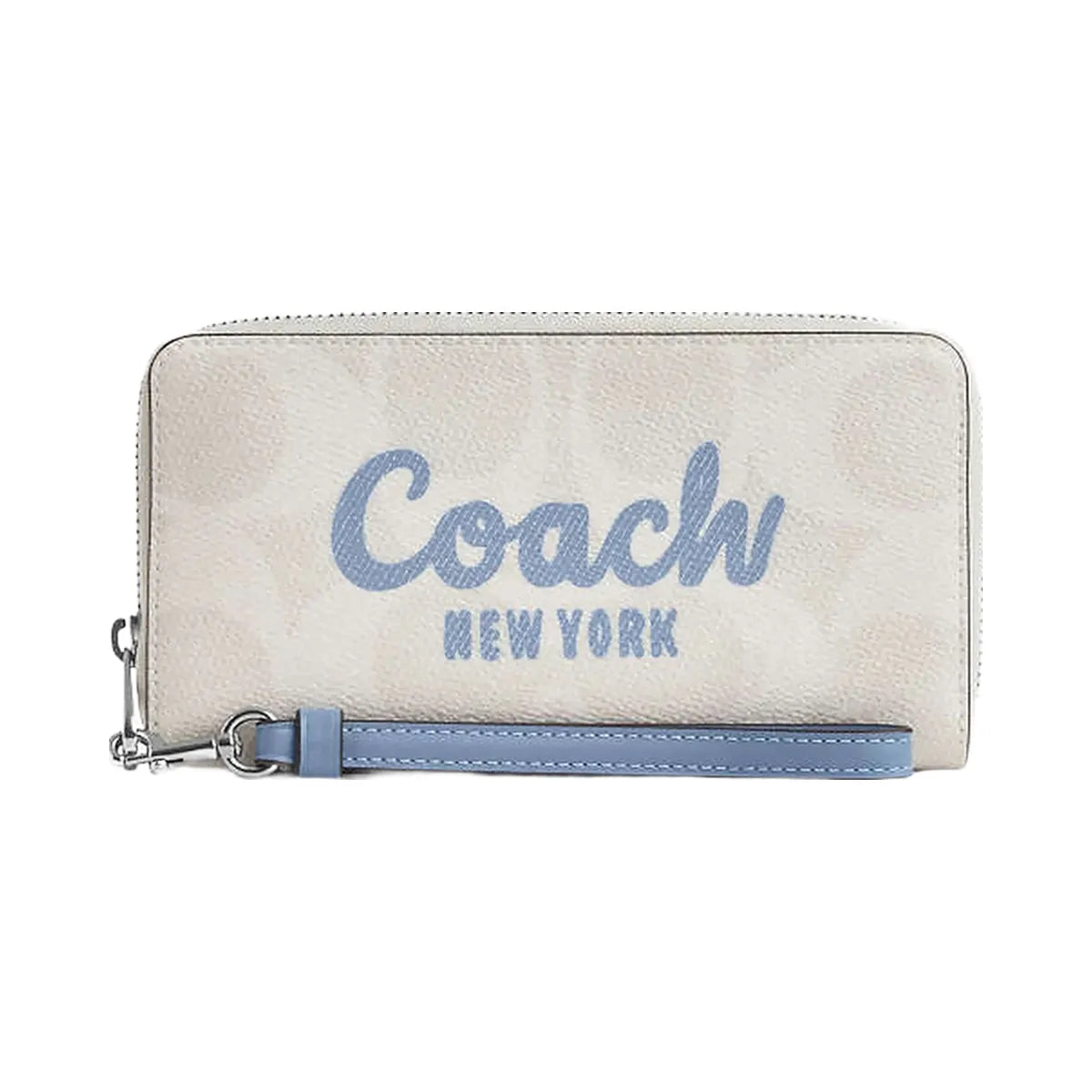Coach Long Zip Around Wallet In Signature Canvas With Coach Graphic Sv-Chalk-Bluebell