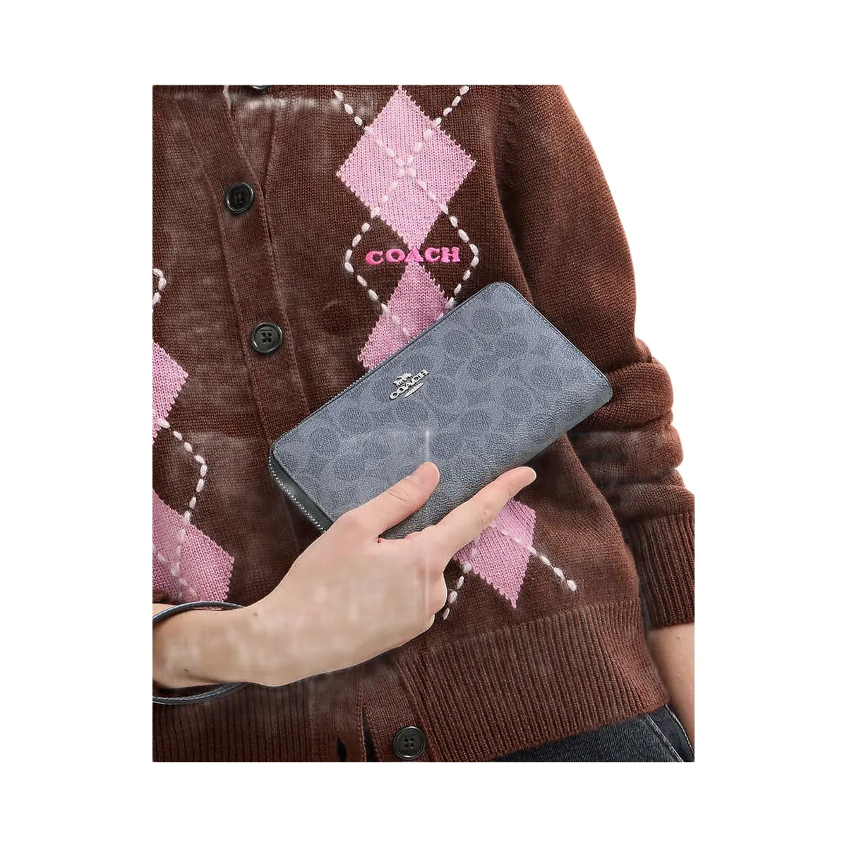 Coach Long Zip Around Wallet In Signature Canvas Signature Canvas-Silver-Chambray