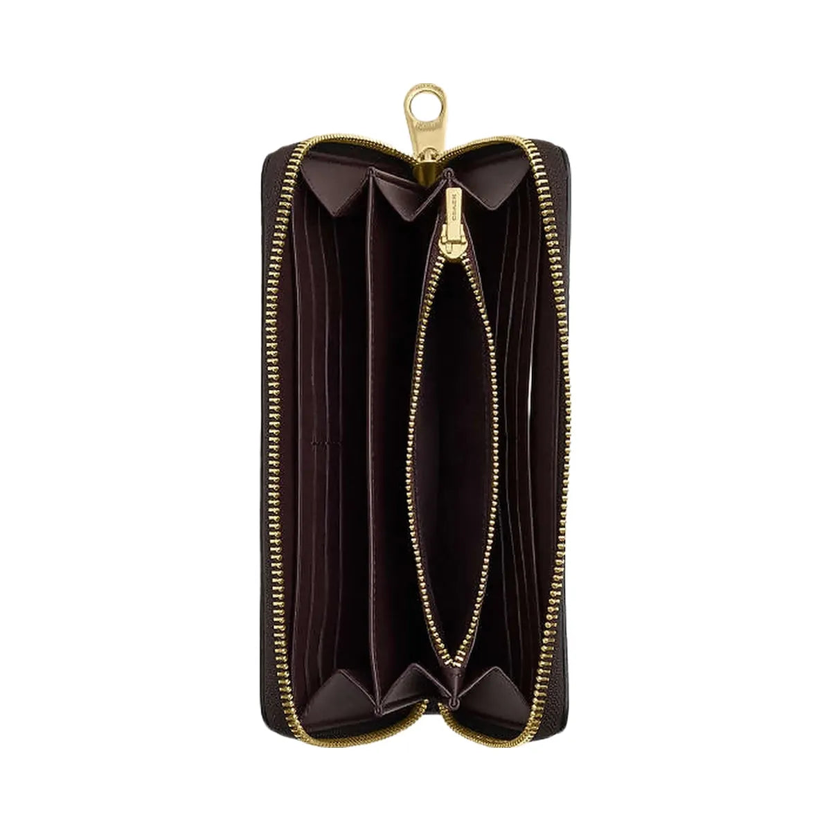 Coach Long Zip Around Wallet In Signature Canvas Signature Canvas-Gold-Walnut-Black