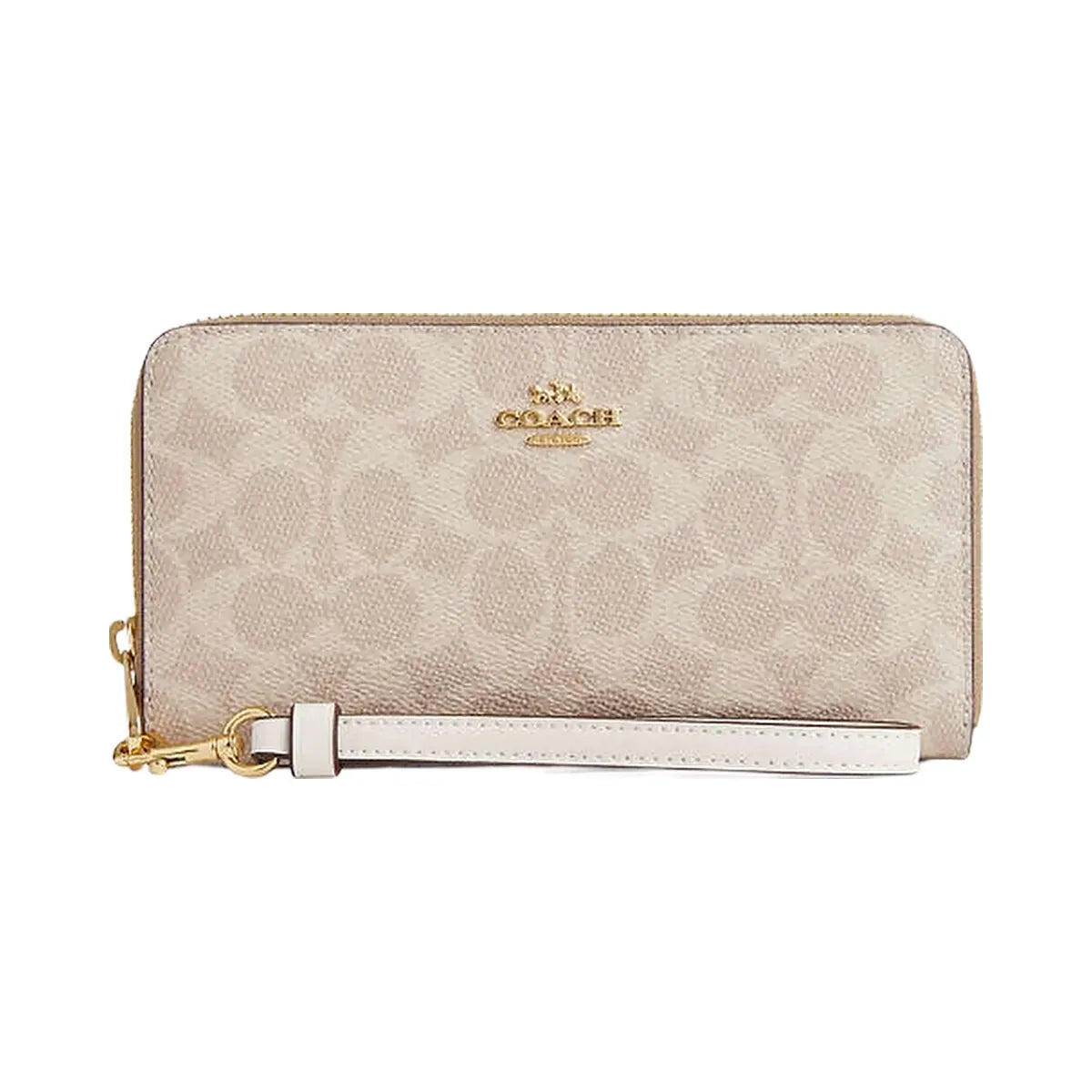Coach Long Zip Around Wallet In Signature Canvas Signature Canvas-Gold-Sand-Chalk