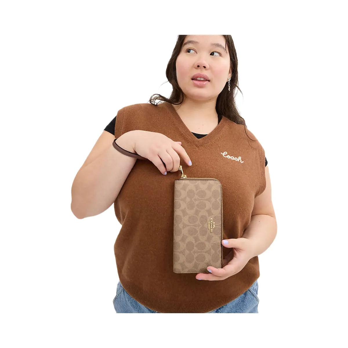 Coach Long Zip Around Wallet In Signature Canvas Signature Canvas-Gold-Tan-Brown