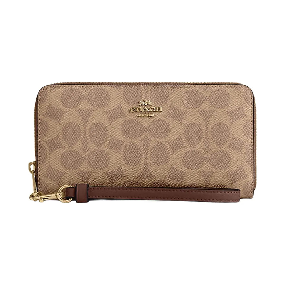 Coach Long Zip Around Wallet In Signature Canvas Signature Canvas-Gold-Tan-Brown