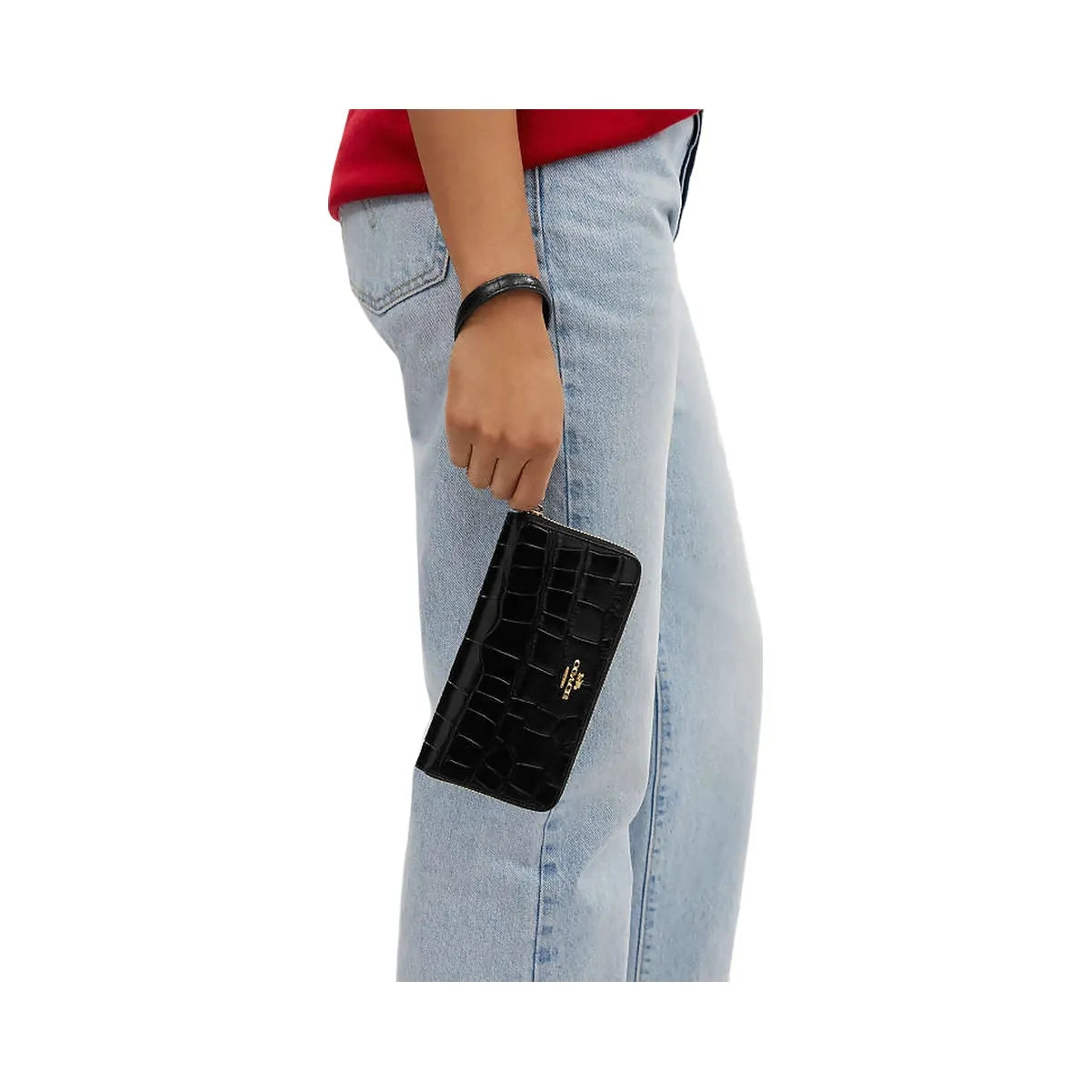 Coach Long Zip Around Wallet Embossed Crocodile-Gold-Black