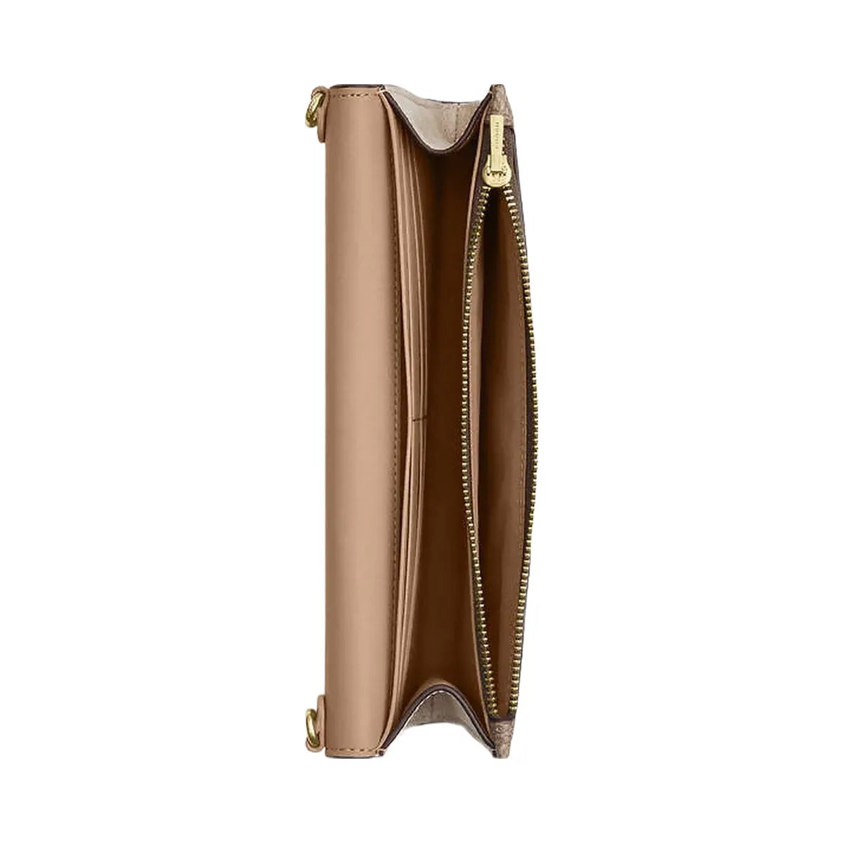 Coach Klare Wallet With Chain In Blocked Signature Canvas Gold-Sand-Tan