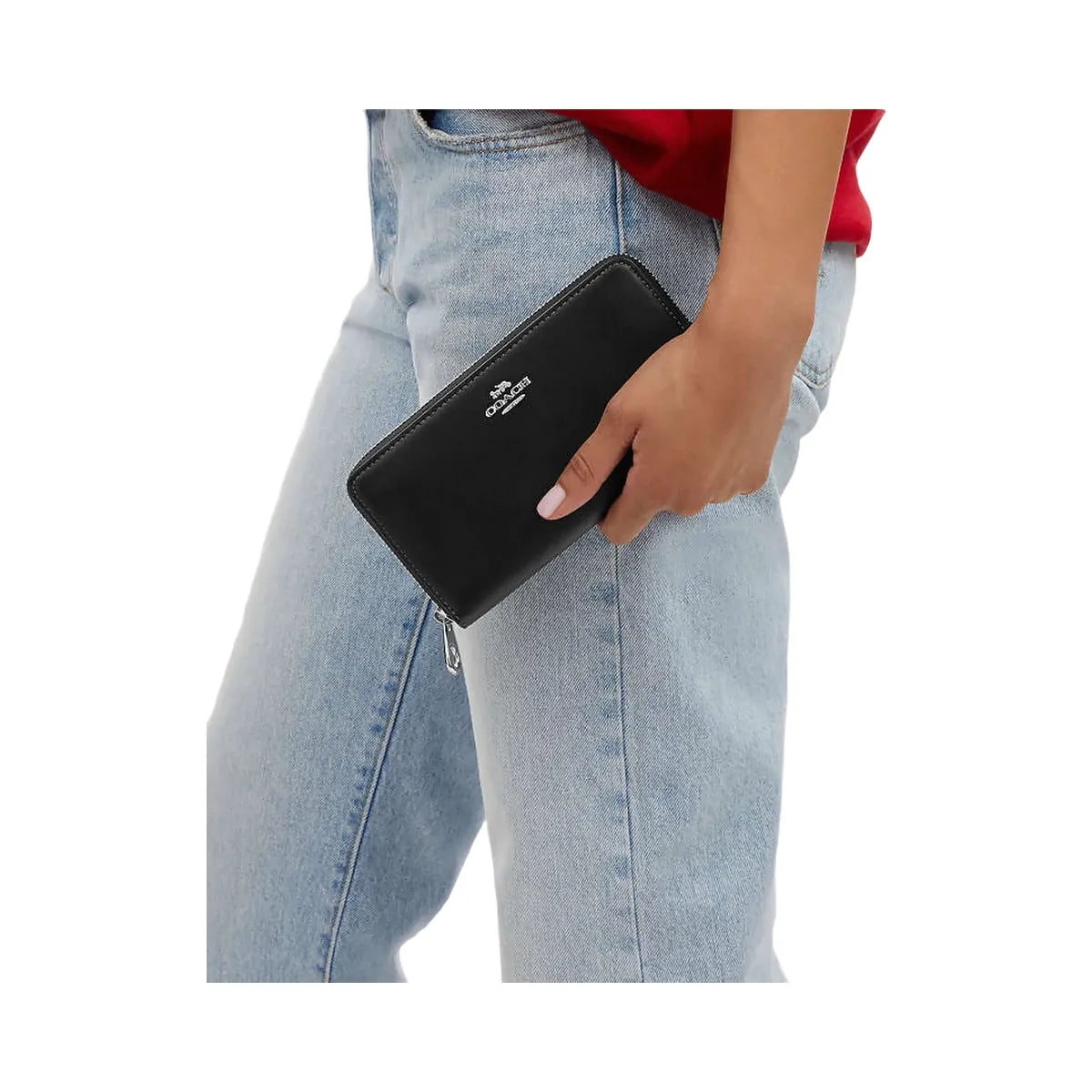 Coach Long Zip Around Wallet Calf Leather-Silver-Black