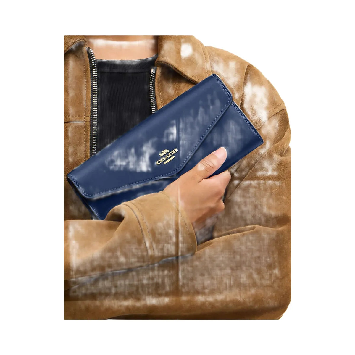 Coach Klare Wallet With Chain Gold-Deep Blue