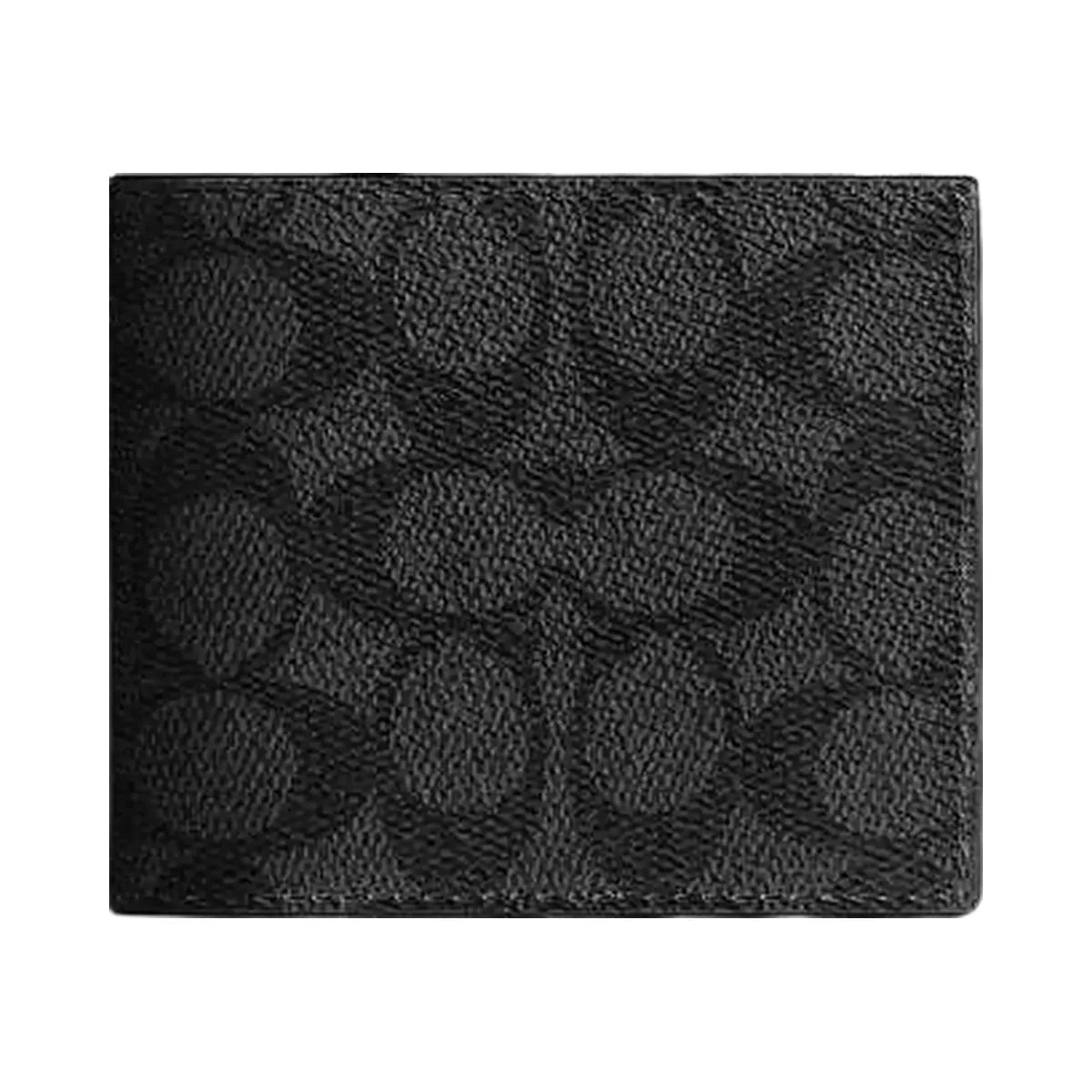 Coach Id Billfold Wallet In Signature Canvas Signature Canvas-Gunmetal-Charcoal-Black