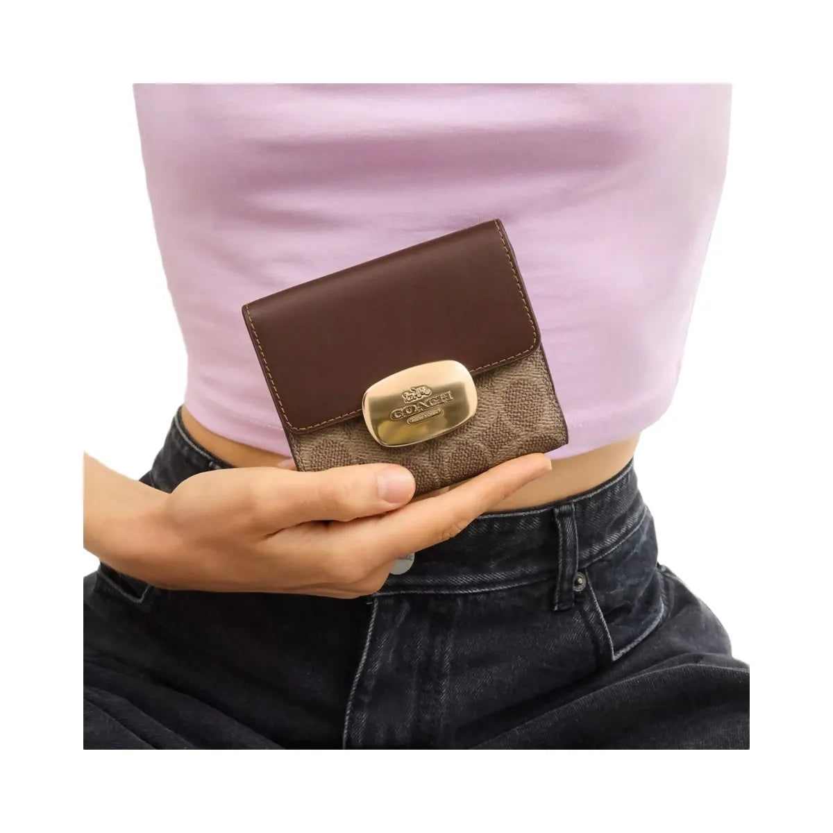 Coach Eliza Small Wallet In Signature Canvas Signature Canvas-Gunmetal-Black