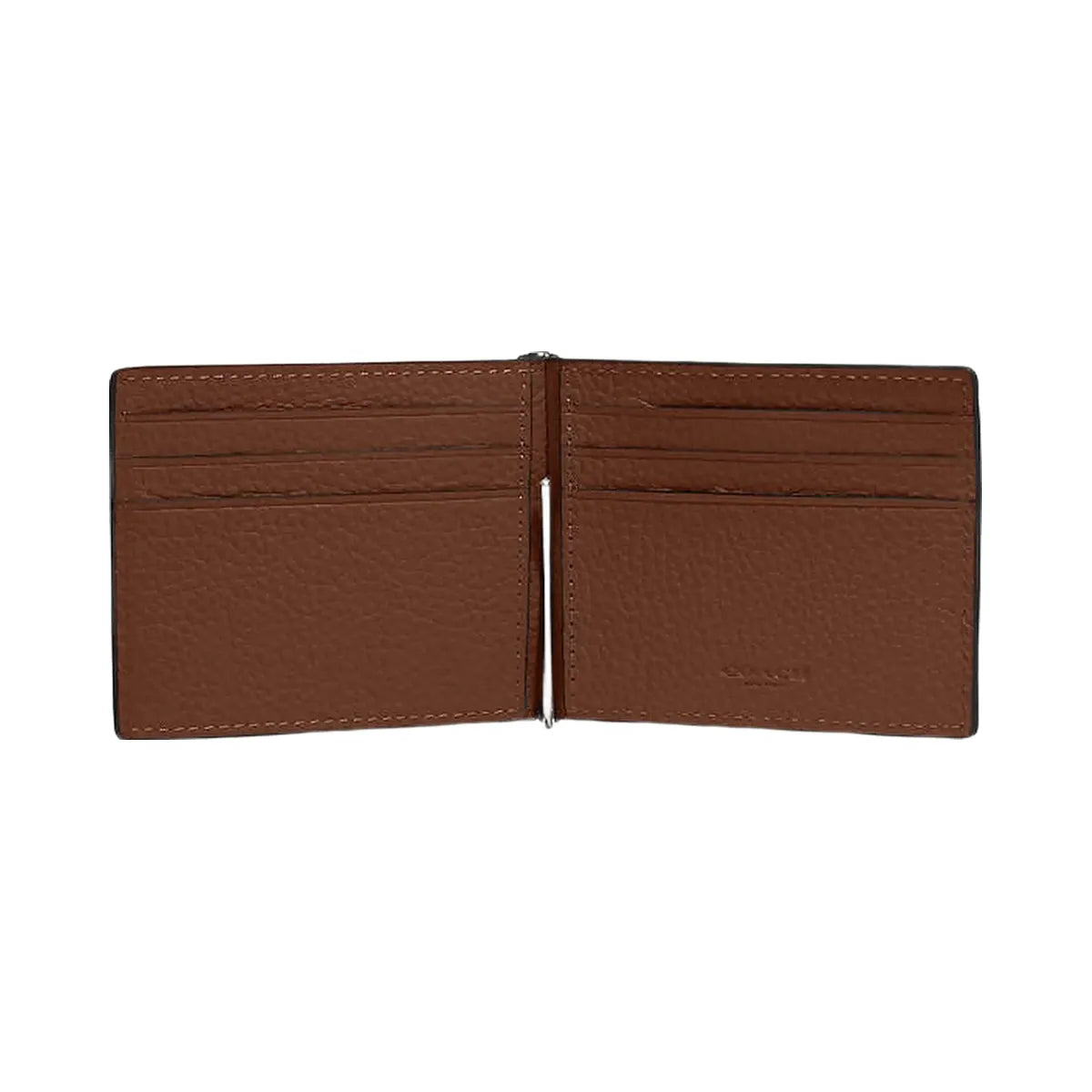 Coach Slim Money Clip Billfold Wallet Pebbled Leather-Gunmetal-Saddle