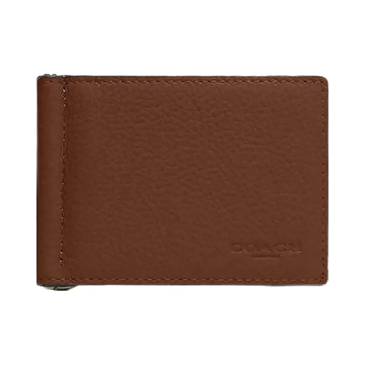 Coach Slim Money Clip Billfold Wallet Pebbled Leather-Gunmetal-Saddle