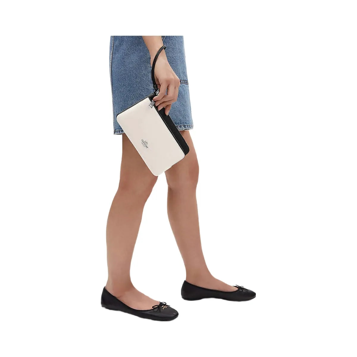 Coach Double Zip Wallet Pebbled Leather-Silver-Chalk Black Multi