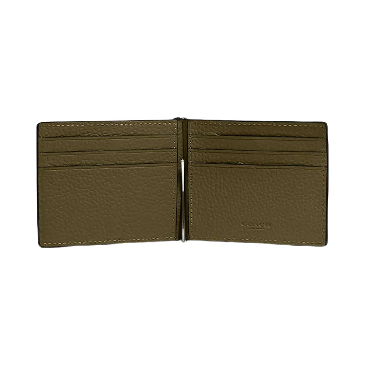 Coach Slim Money Clip Billfold Wallet Pebbled Leather-Gunmetal-Olive