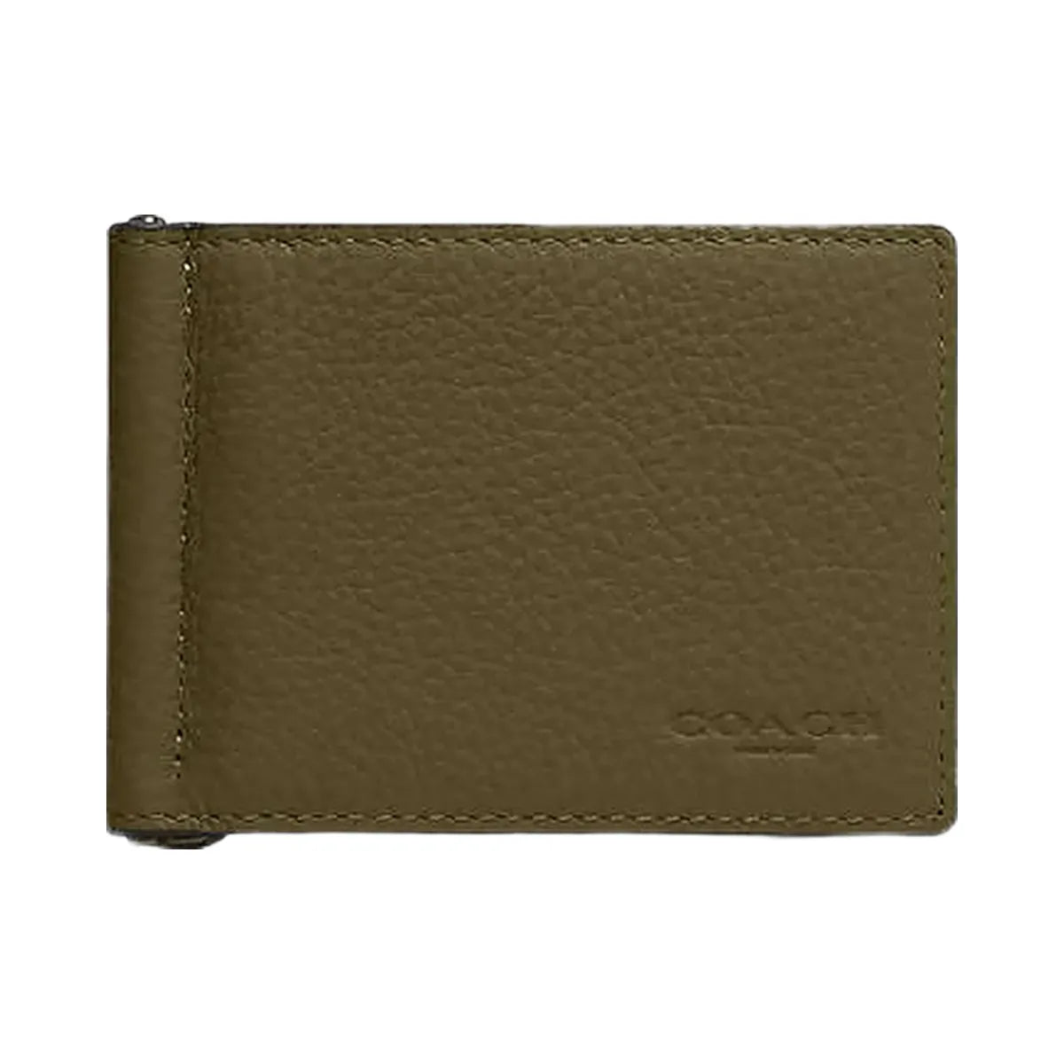 Coach Slim Money Clip Billfold Wallet Pebbled Leather-Gunmetal-Olive