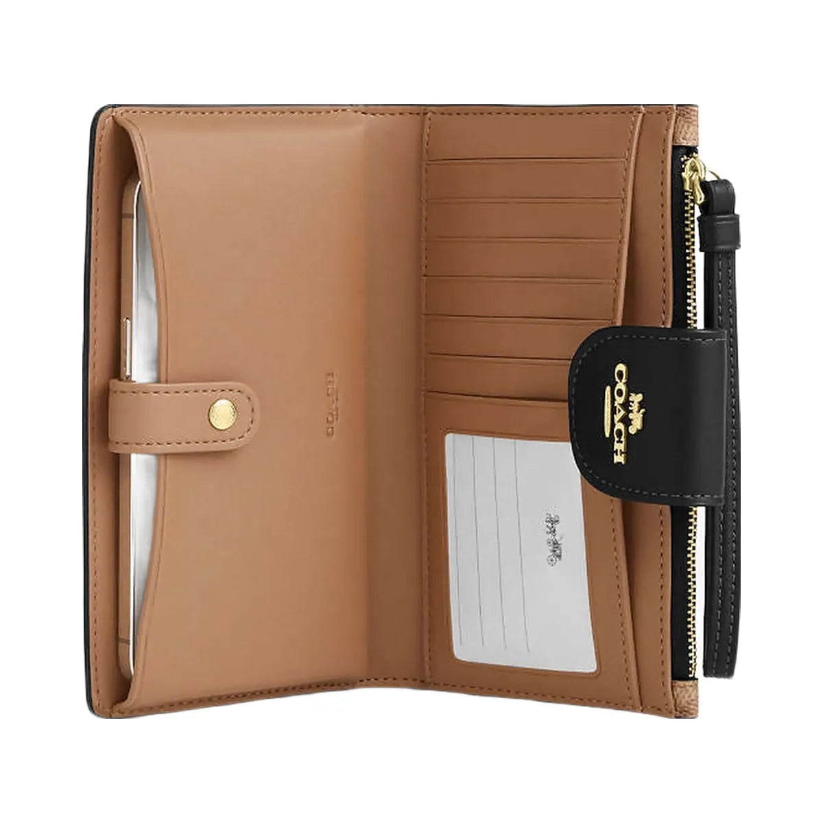 Coach Phone Wallet In Signature Canvas Signature Canvas-Gold-Tan-Black