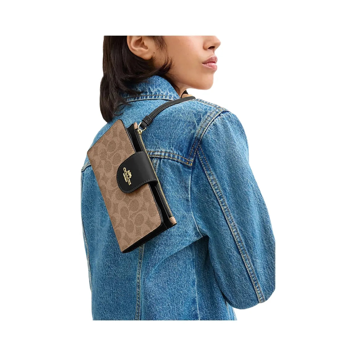 Coach Phone Wallet In Signature Canvas Signature Canvas-Gold-Tan-Black