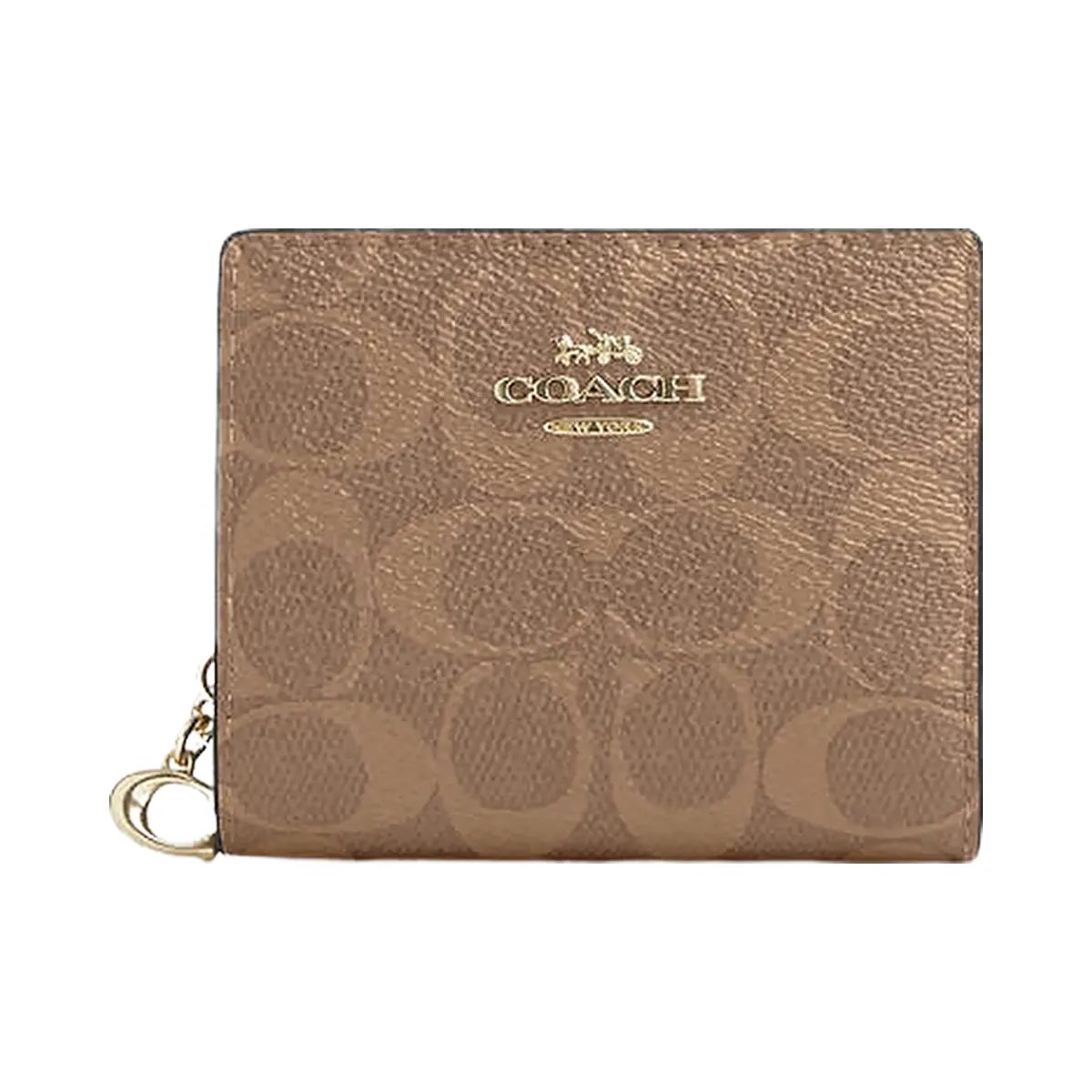 Coach Snap Wallet In Signature Canvas Signature Canvas-Gold-Tan-Brown