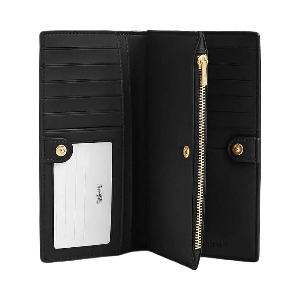 Coach Slim Zip Wallet In Signature Canvas Signature Canvas-Gold-Walnut-Black