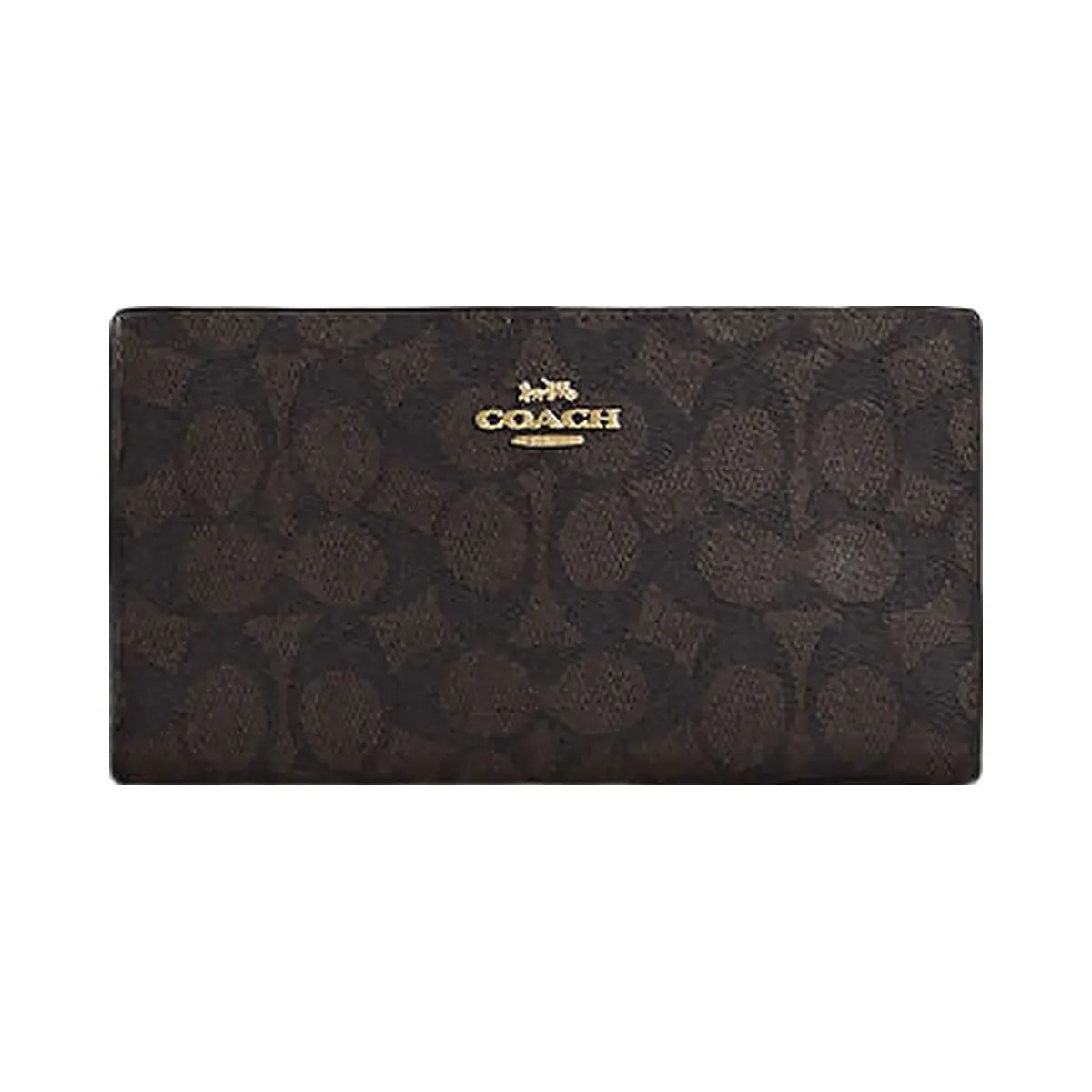 Coach Slim Zip Wallet In Signature Canvas Signature Canvas-Gold-Walnut-Black