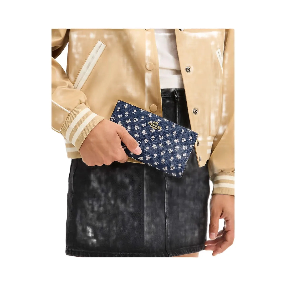 Coach Slim Zip Wallet With Floral Print Gold-Deep Blue Multi