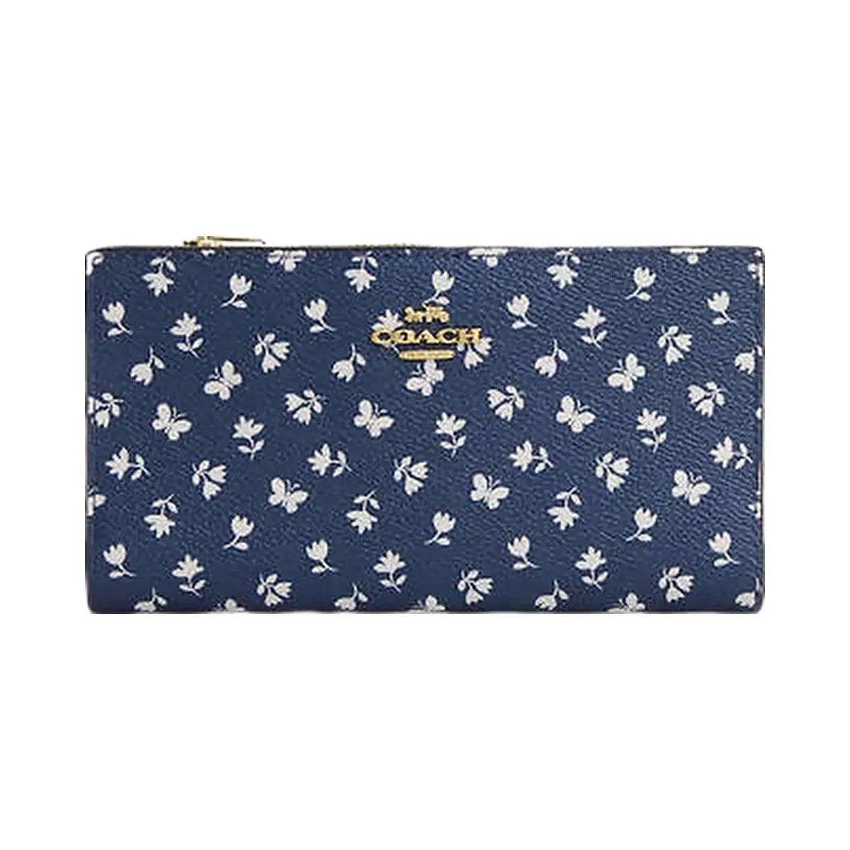 Coach Slim Zip Wallet With Floral Print Gold-Deep Blue Multi