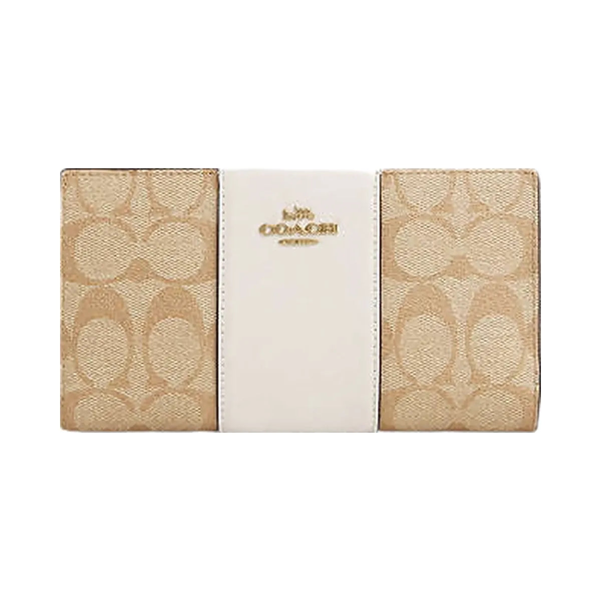 Coach Slim Zip Wallet In Signature Canvas With Stripe Signature Canvas-Gold-Light Khaki-Chalk Lt Saddle