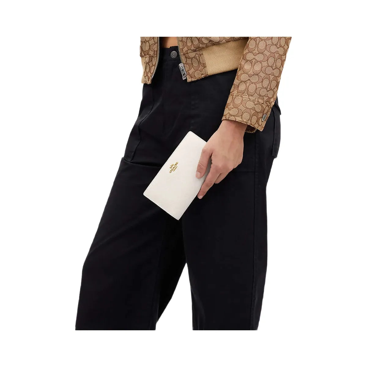 Coach Slim Zip Wallet Crossgrain Leather-Gold-Chalk