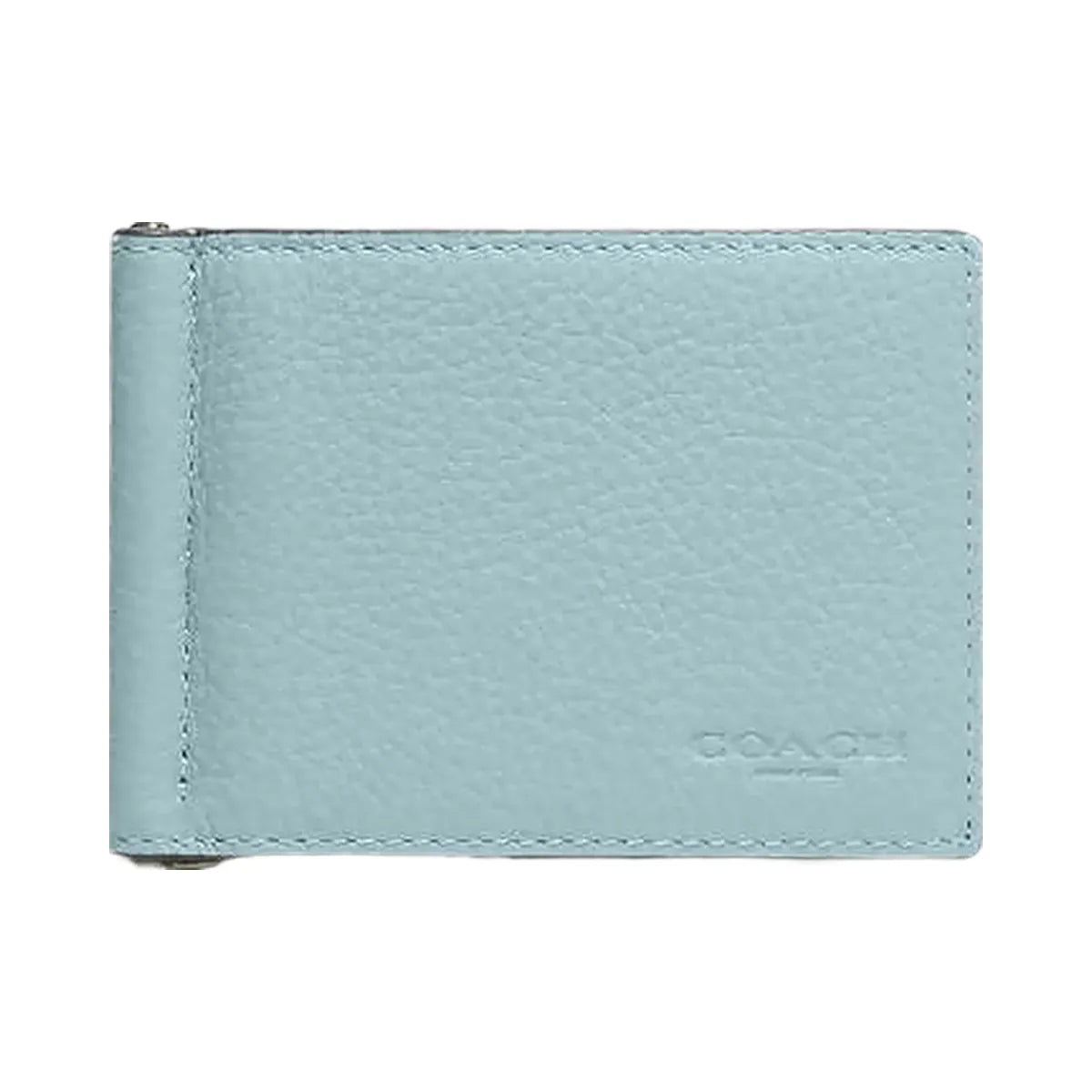 Coach Slim Money Clip Billfold Wallet Pebbled Leather-Qb-Light Blue