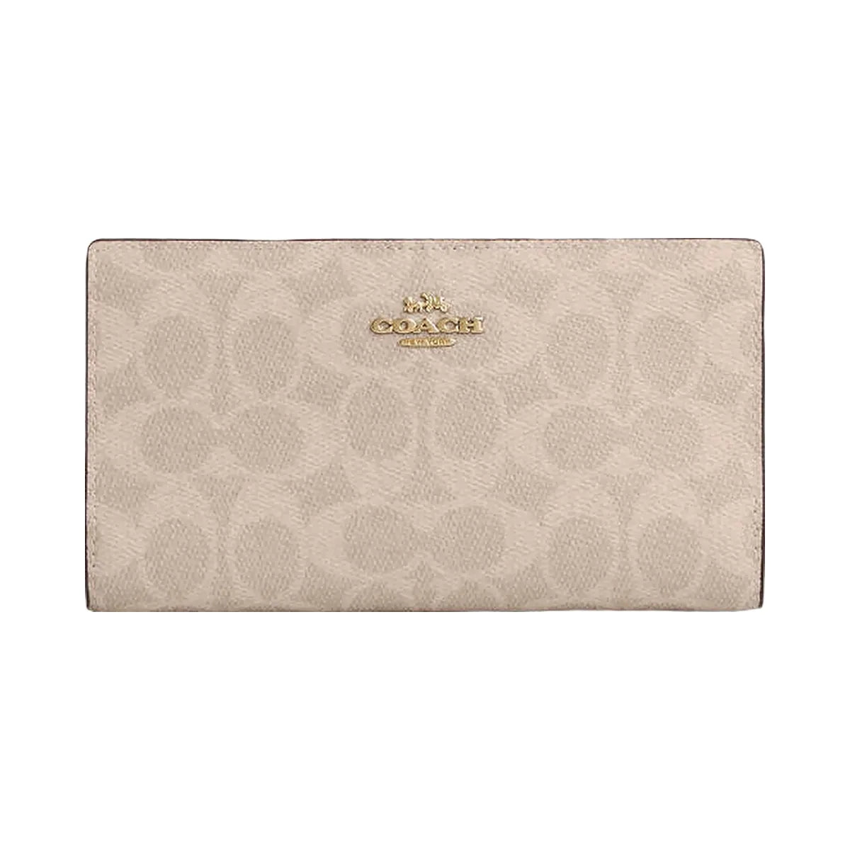 Coach Slim Zip Wallet In Signature Canvas Signature Canvas-Gold-Sand-Chalk