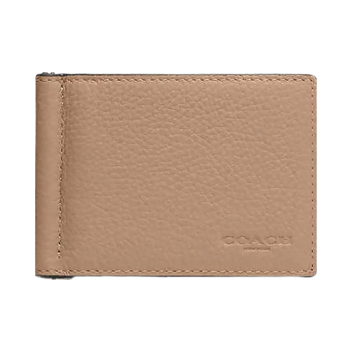Coach Slim Money Clip Billfold Wallet Pebbled Leather-Black Antique Nickel-Taupe