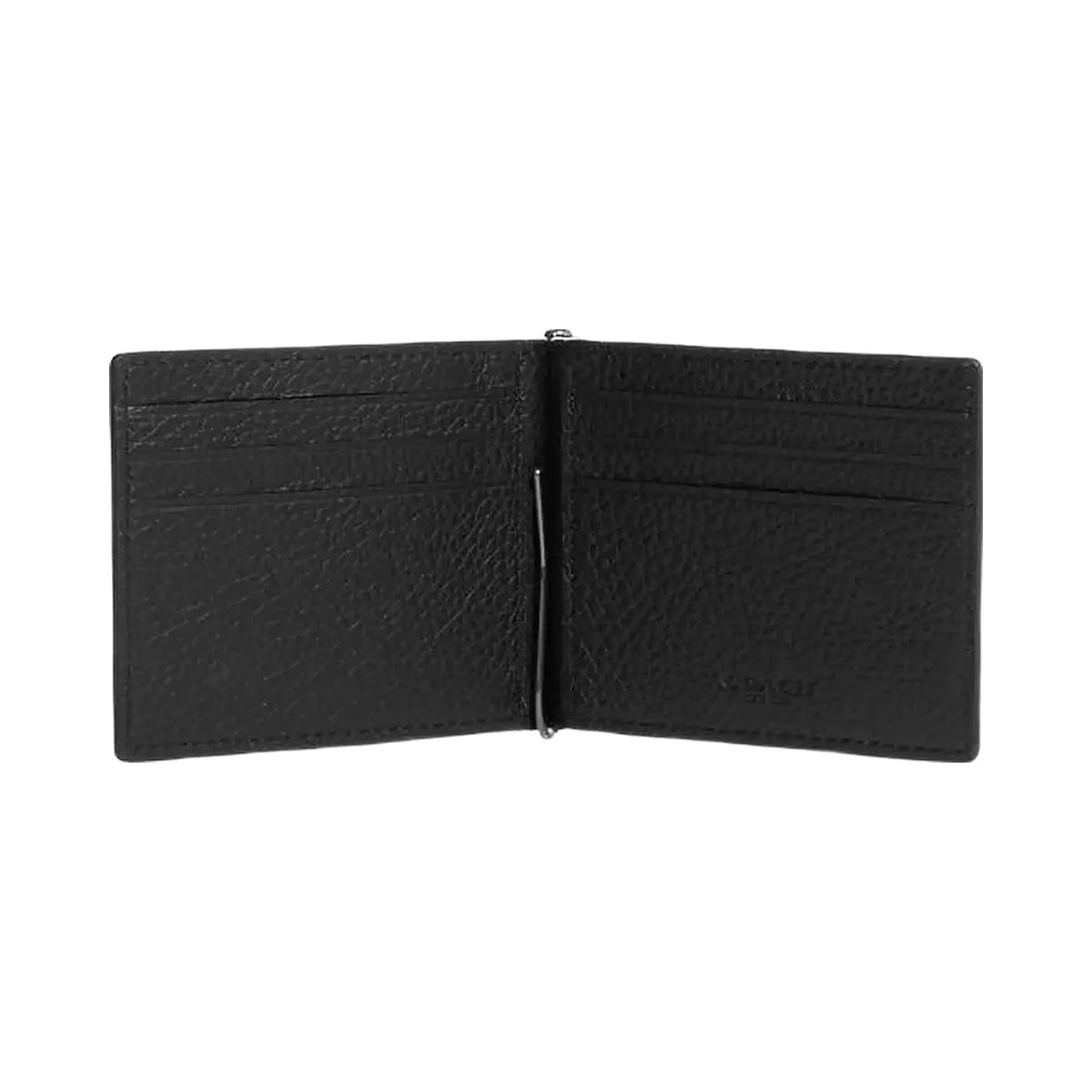 Coach Slim Money Clip Billfold Wallet Pebbled Leather-Gunmetal-Black