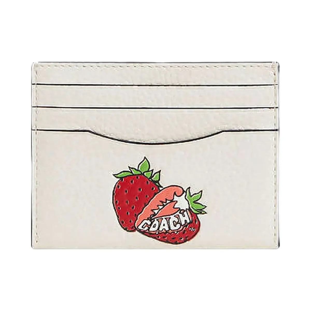 Coach Slim Id Card Case With Strawberry Graphic Gold-Chalk Multi