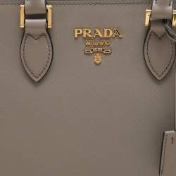Prada Grey Saffiano Leather Top Zip Satchel