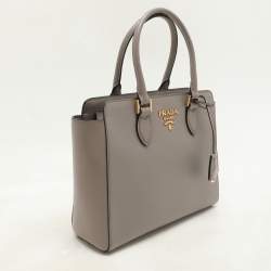 Prada Grey Saffiano Leather Top Zip Satchel