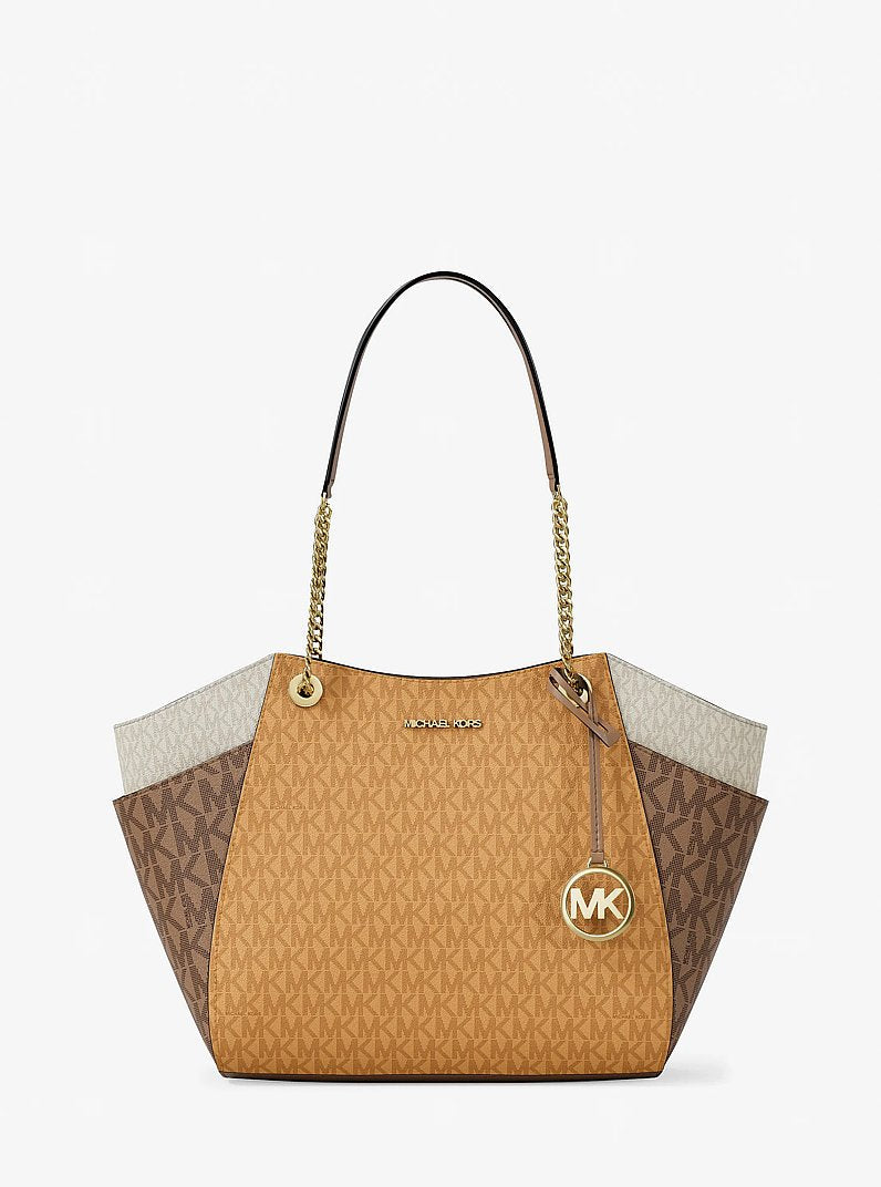 Michael Kors Jet Set Large Color-Block Signature Logo Tote Bag Honeywheat Multi