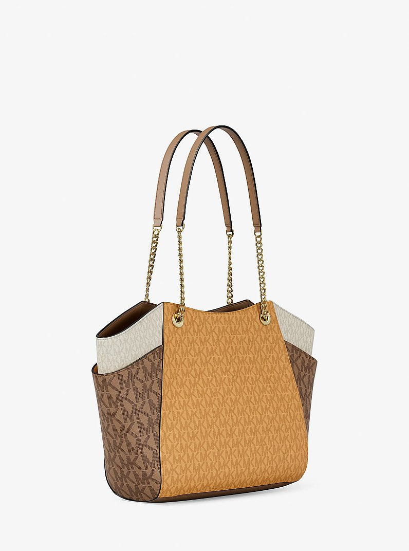 Michael Kors Jet Set Large Color-Block Signature Logo Tote Bag Honeywheat Multi