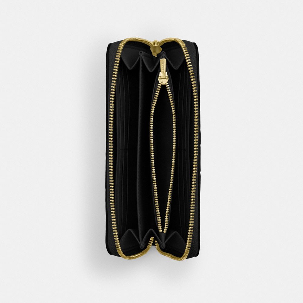Coach Long Zip Around Wallet In Signature Leather Gold Black
