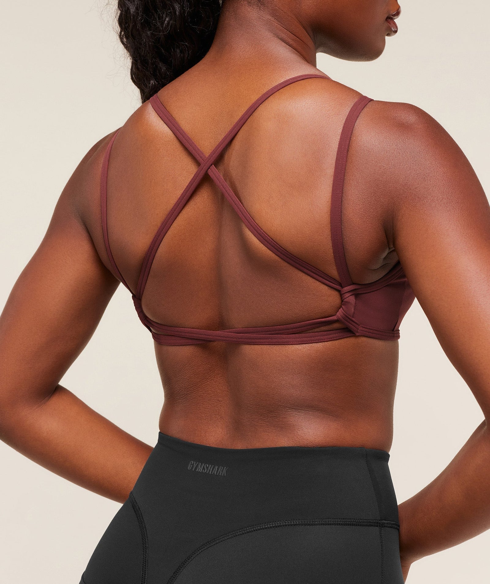 Women's Gymshark Back Gains Sports Bra Burgundy Brown