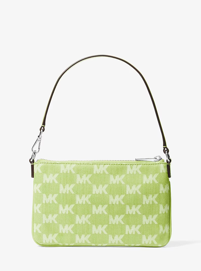 Jet Set Travel Small Logo Jacquard Denim LIME  Wristlet