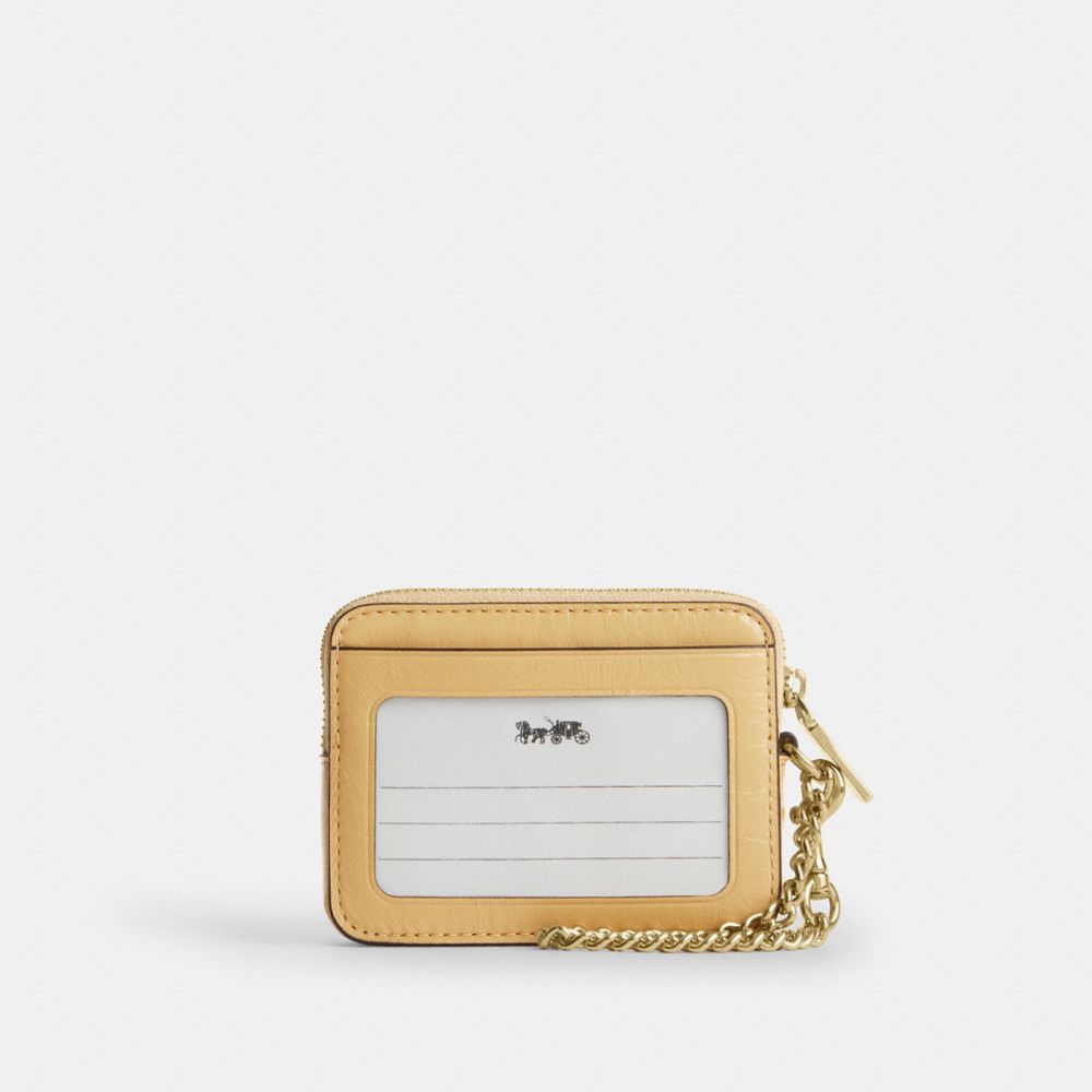 Coach Zip Card Case With Quilting Gold Soft Yellow