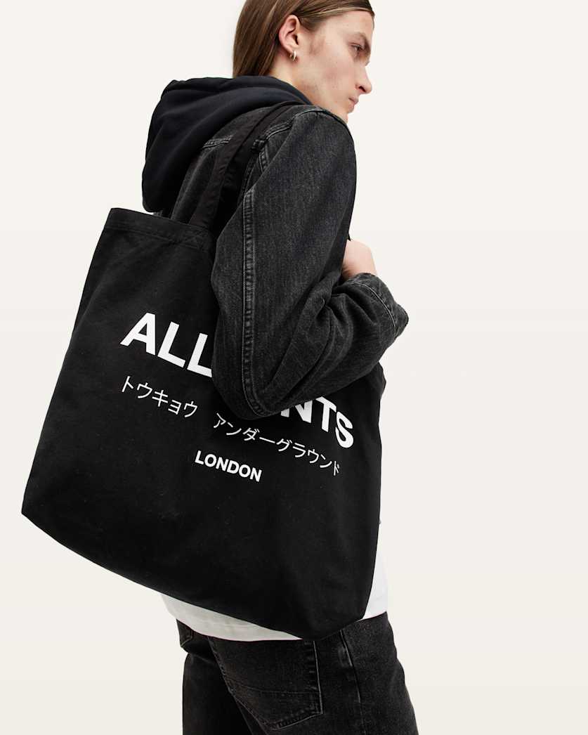 AllSaints Underground Logo Printed Tote Bag Black/Chalk